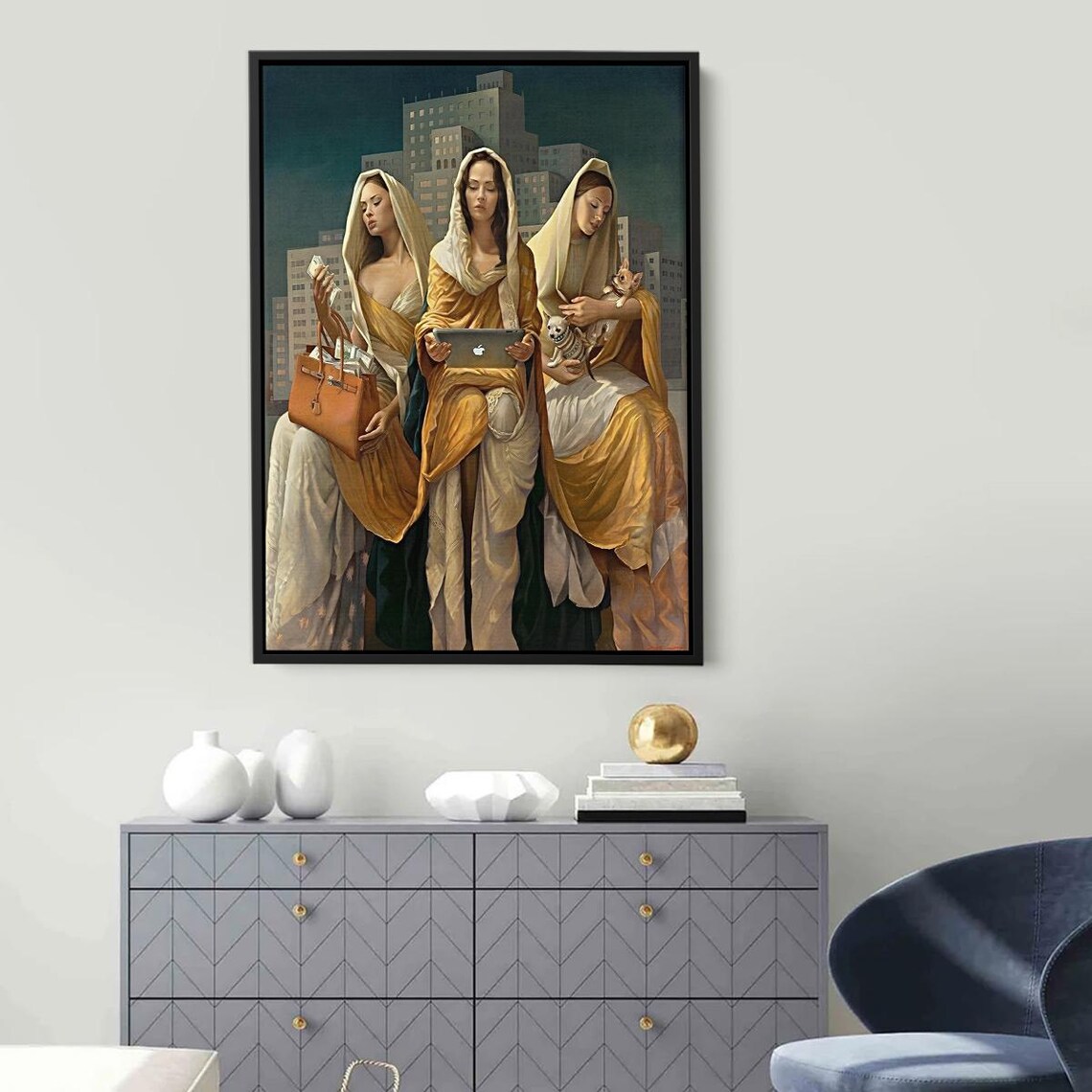 Renaissance Women With Laptop Modern City Humorous Classic Poster