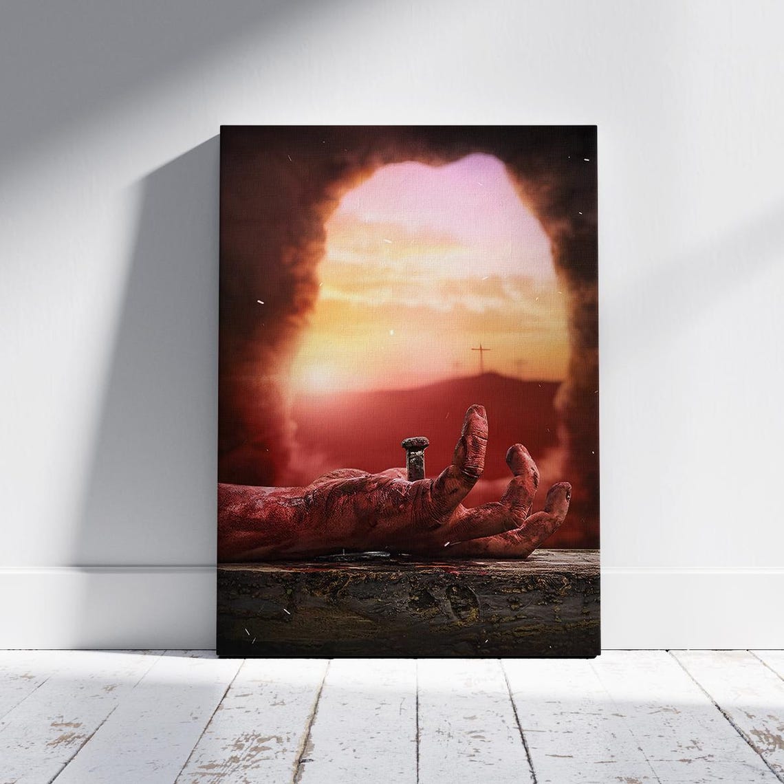 Crucifixion Nail Hand Cross Sunrise Christian Salvation Poster