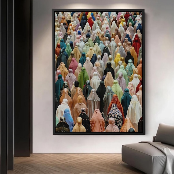 Colorful Islamic Prayer Gathering Muslim Women in Hijab Art Poster