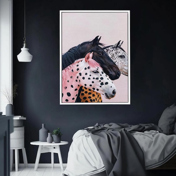 Colorful Pop Art Horses Wall Print Pink Spotted Horse Poster Surreal Modern Animal Funky Trio Illustration Decor