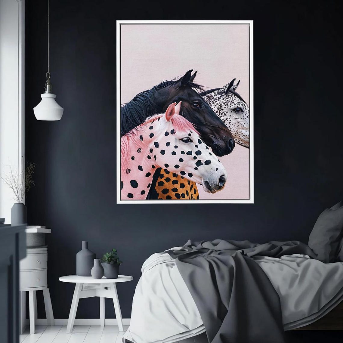Whimsical Spotted Horses With Pink Coats On Blush Background Wall Art