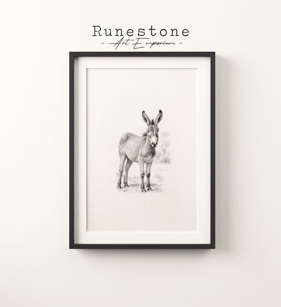 Vintage Donkey Sketch Wall Art Minimalist Hand Drawn Print Animal Drawing