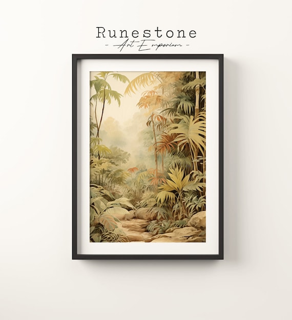 Lush Tropical Jungle Palm Watercolor Vintage Botanical Poster