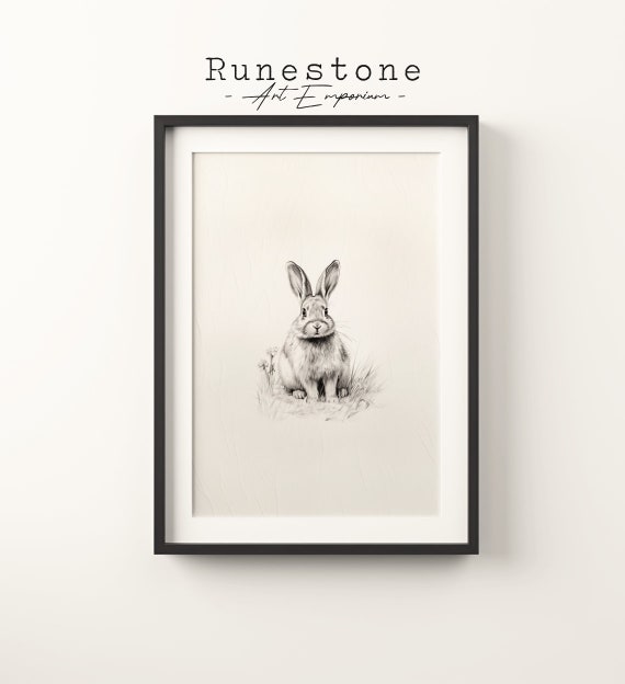 Minimalist Bunny Rabbit Sketch Print Easter Wall Art Cute Animal Drawing