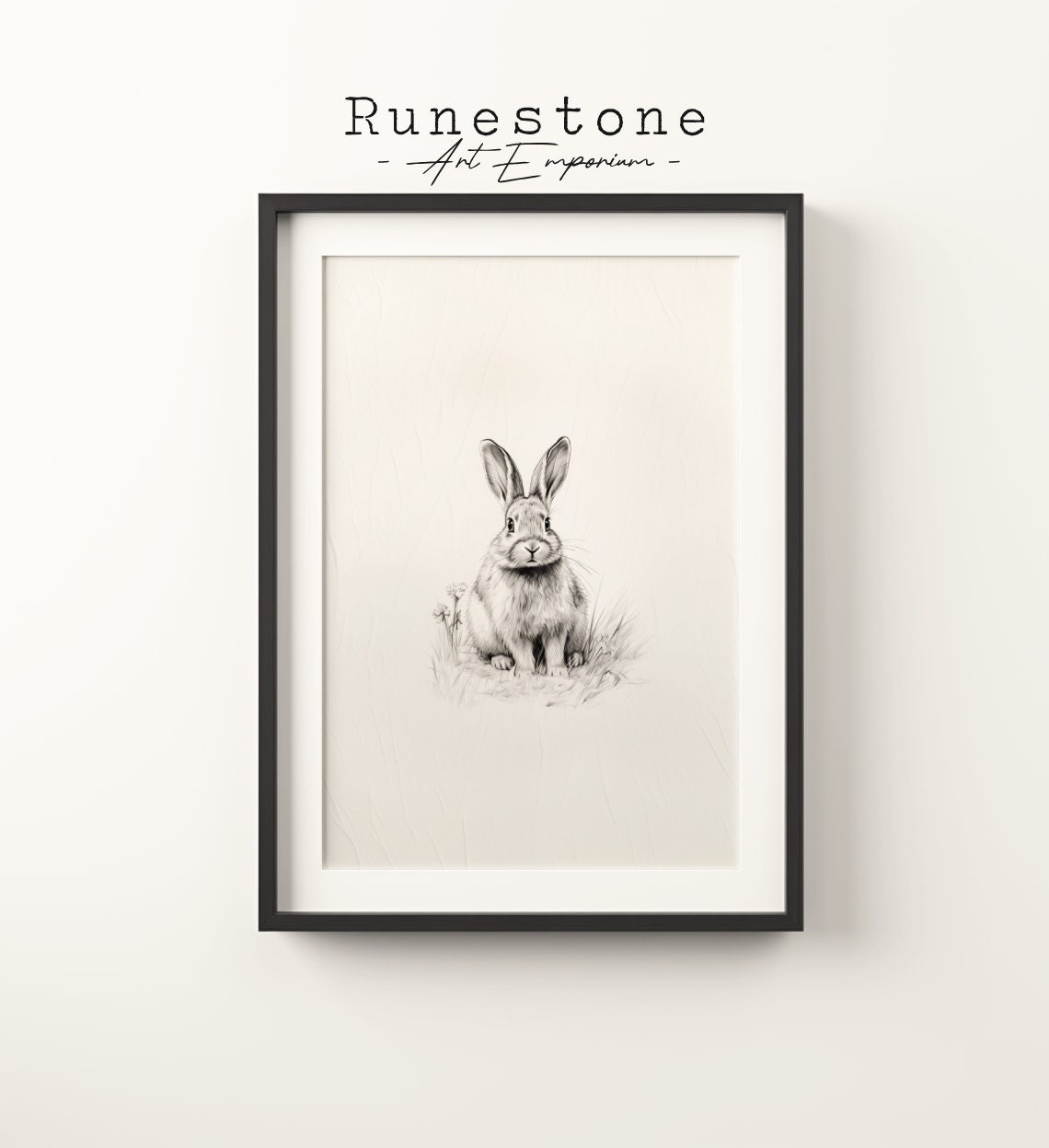 Minimalist Bunny Rabbit Sketch Print Easter Wall Art Cute Animal Drawing