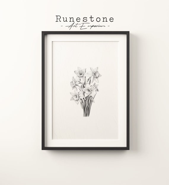 Daffodil Flowers Sketch Print, Botanical Neutral Portrait