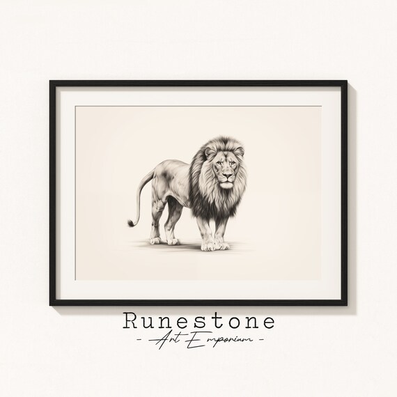 Lion Pencil Sketch Majestic Wildlife Safari Animal Portrait Print