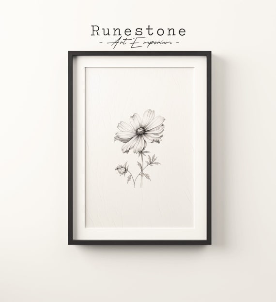 Comos Flower Sketch Art Print, Botanical Minimal Portrait