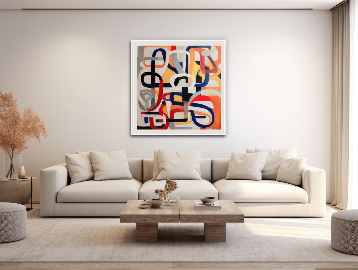 Colorful Interlocking Ribbon Loops Red Blue Orange Abstract Print - Image 3