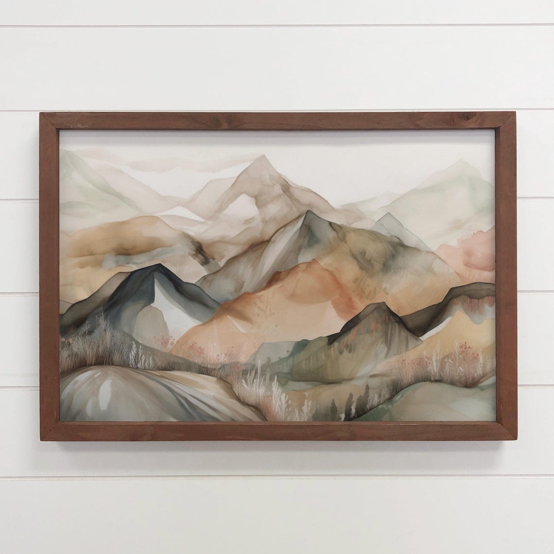 Soft Neutral Watercolor Mountain Landscape Serene Calm Wall Art