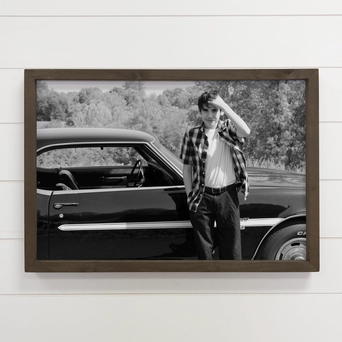 Personalized Portrait Photo Print Wood Frame Vintage Car Custom Gift