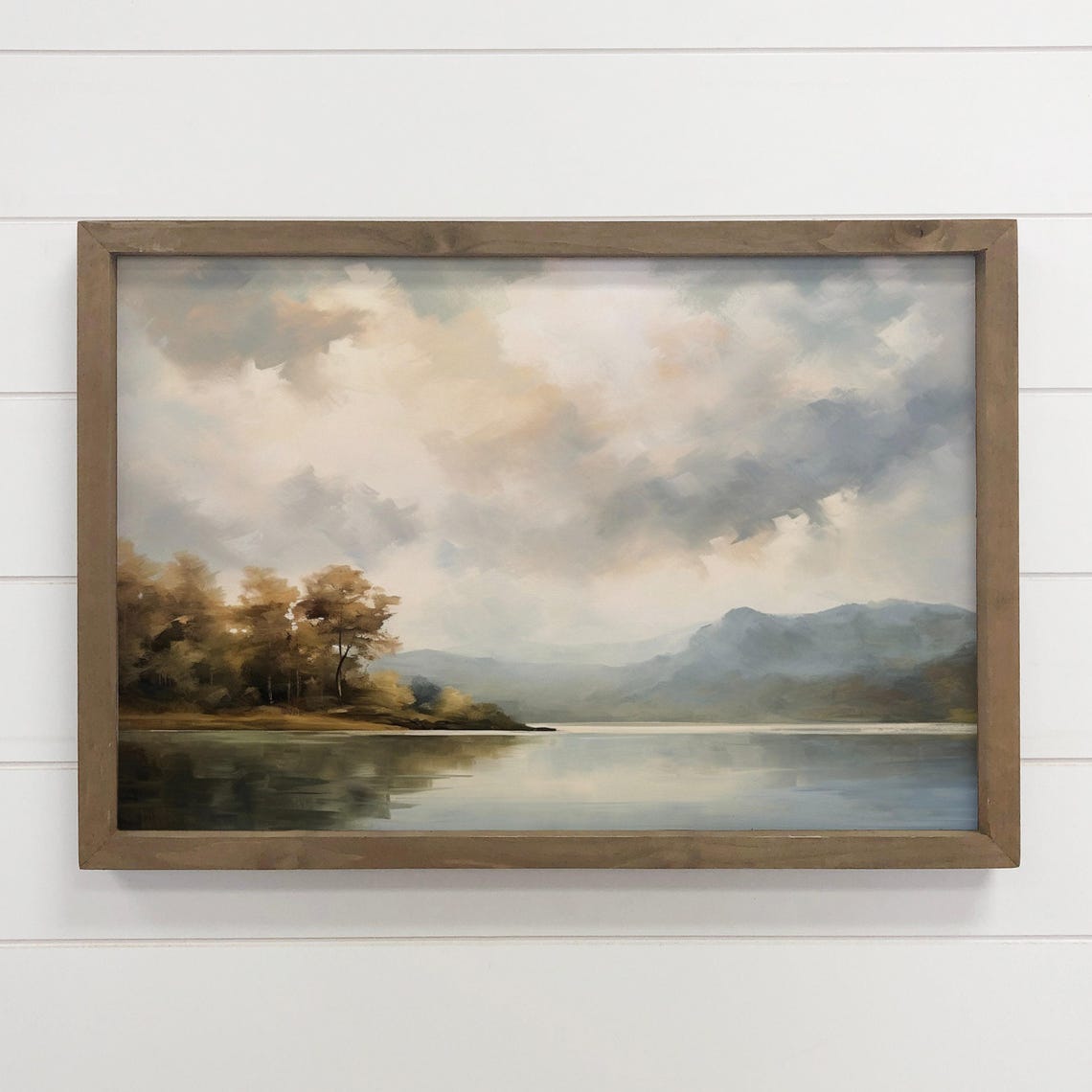 Moody Lake Autumn Trees Misty Mountains Oil Painting Landscape Poster