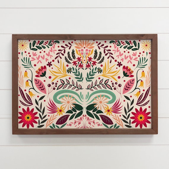 Nordic Spring Floral Folk Art Symmetrical Colorful Botanical Poster