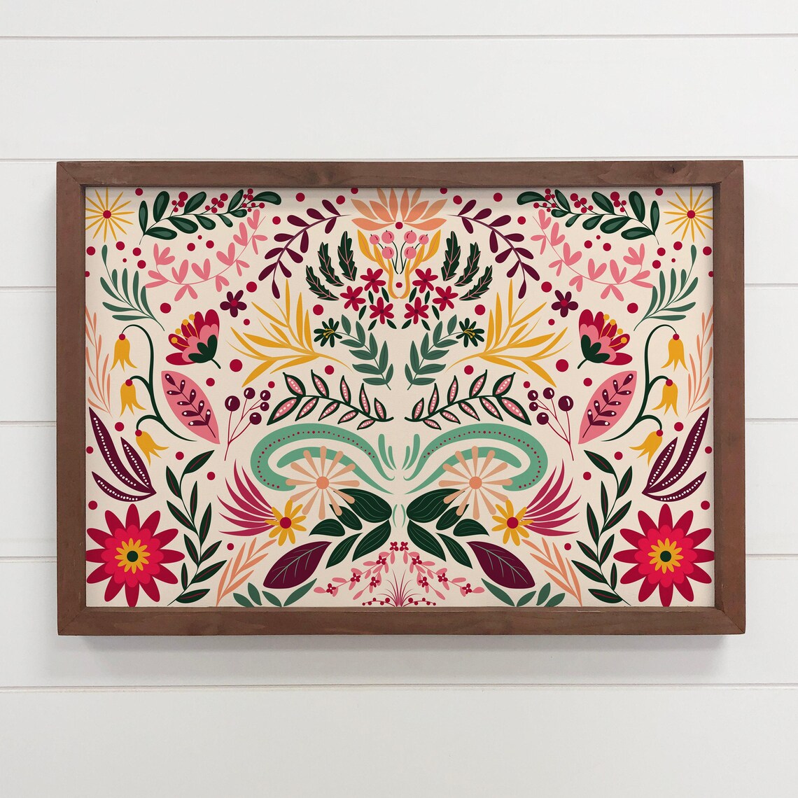 Nordic Spring Floral Folk Art Symmetrical Colorful Botanical Poster