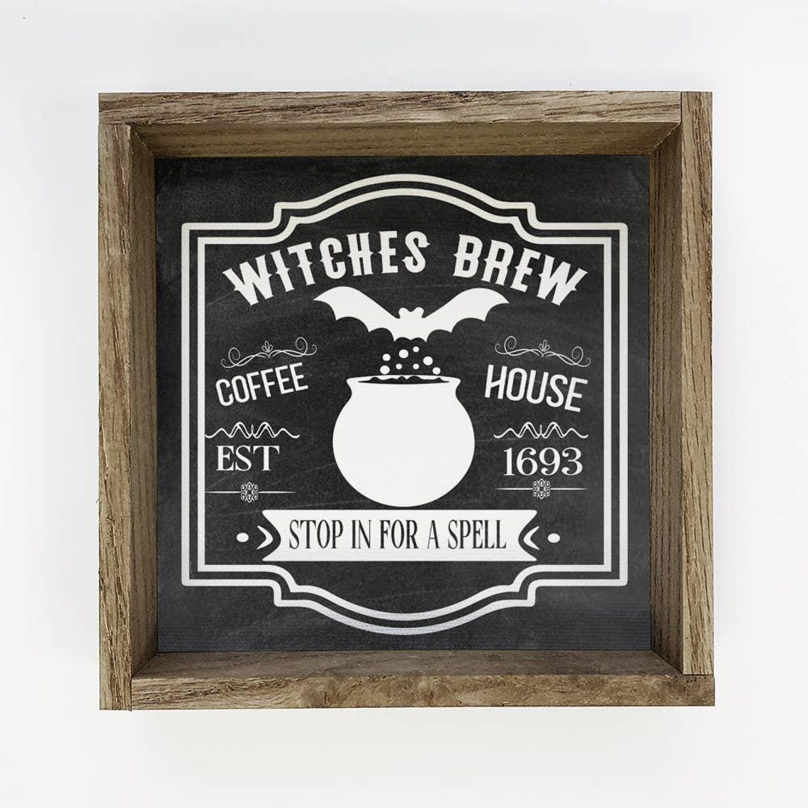 Little Festive Spooky Decor Witches Brew Coffee Cute Halloween Sign Canvas Frame Art