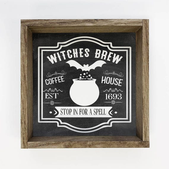 Little Festive Spooky Decor Witches Brew Coffee Cute Halloween Sign Canvas Frame Art