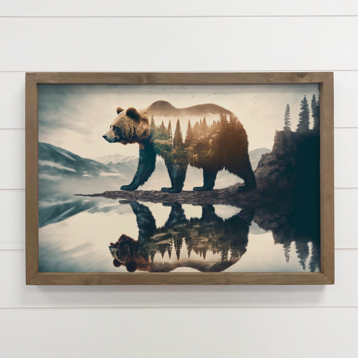 Bear Double Exposure Cabin Wall Art Print