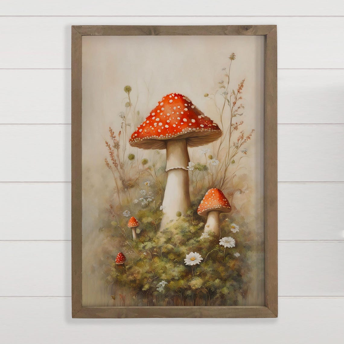 Red Fly Agaric Mushrooms Watercolor Wildflower Meadow Art Poster
