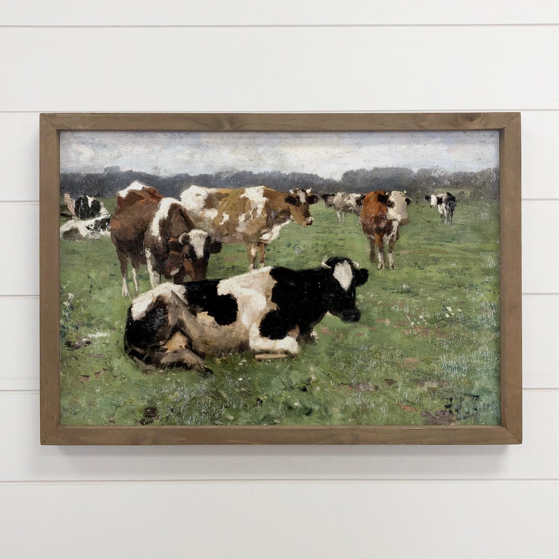 Vintage Cows Field Impressionist Painting Farmhouse Cattle Art Poster