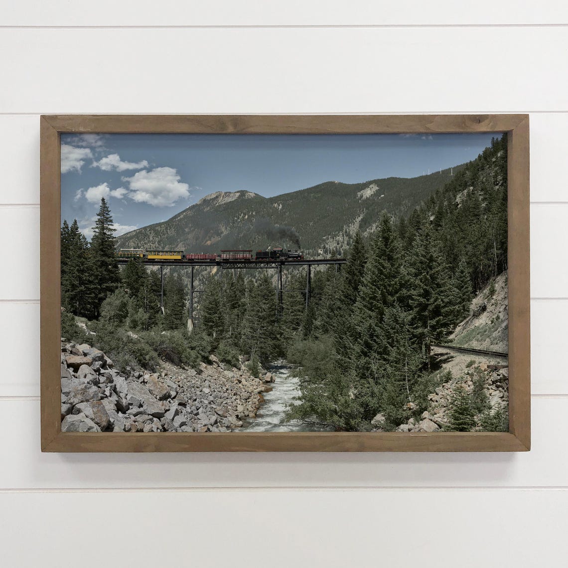 Steam Train Trestle Bridge Mountain Forest Vintage Photo Wall Art