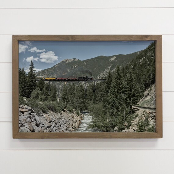 Steam Train Trestle Bridge Mountain Forest Vintage Photo Wall Art