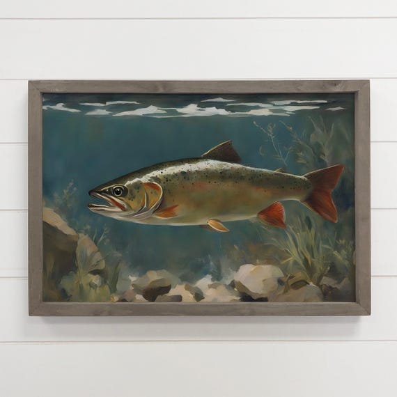 Trout Underwater Painting Fish Canvas Art Wood Framed