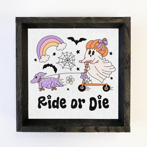 Ride Or Die Cute Halloween Canvas Art Wood Framed