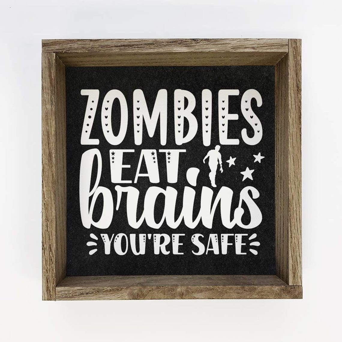 Cute Halloween Art Zombies Eat Brains Canvas Wood Sign