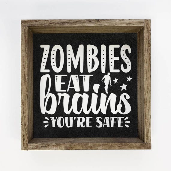 Cute Halloween Art Zombies Eat Brains Canvas Wood Sign