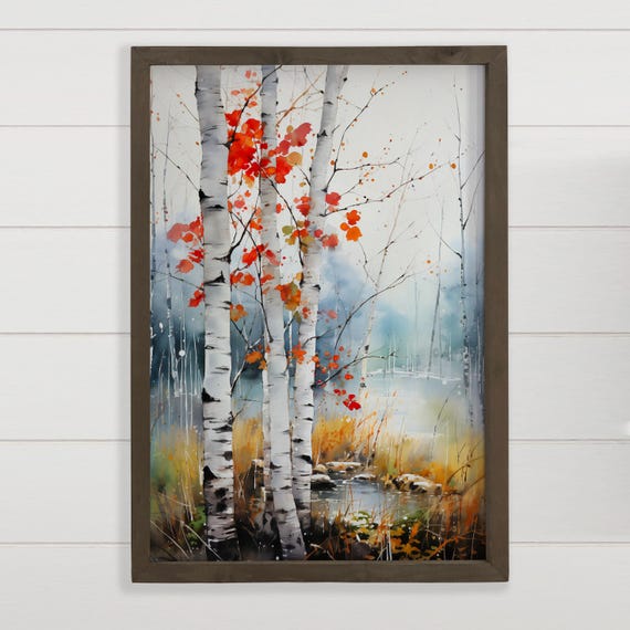 Birch Trees Wall Art Print, Crimson Mountain