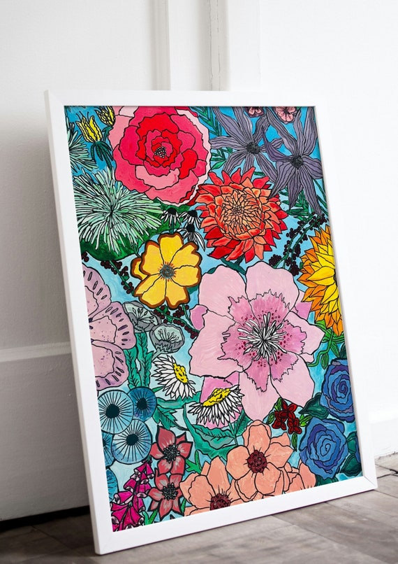 Flowers Original Artwork Poster, Bold Floral Art