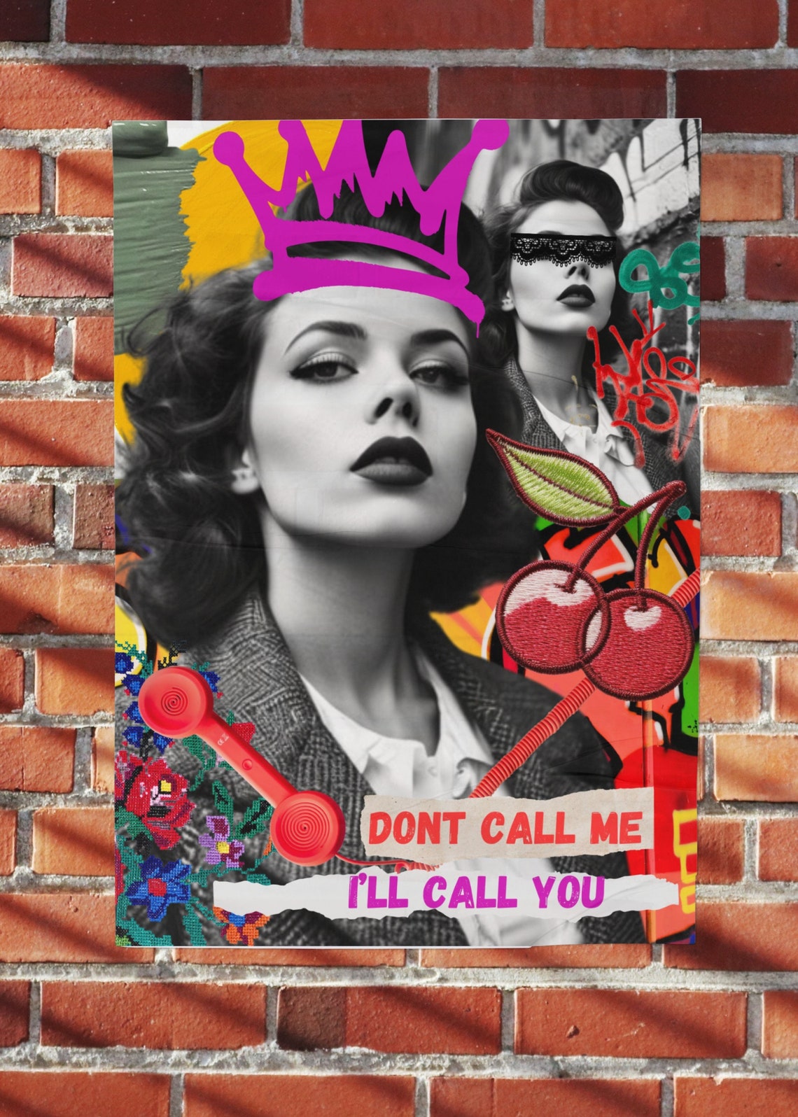 Dont Call Me Ill Call You Bold Pop Art Glam Woman Collage Poster - Image 2