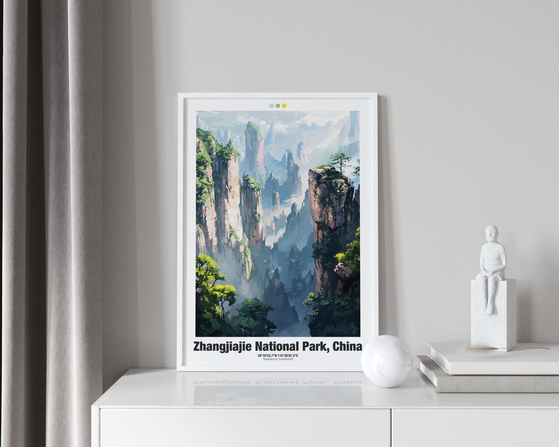 Zhangjiajie National Park China Poster Misty Sandstone Pillars Artwork - Image 3
