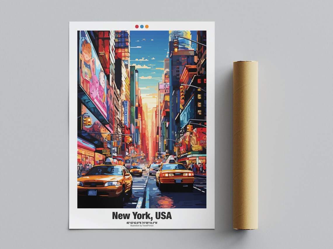 New York USA Times Square Yellow Cabs Sunset City Street Travel Poster - Image 4