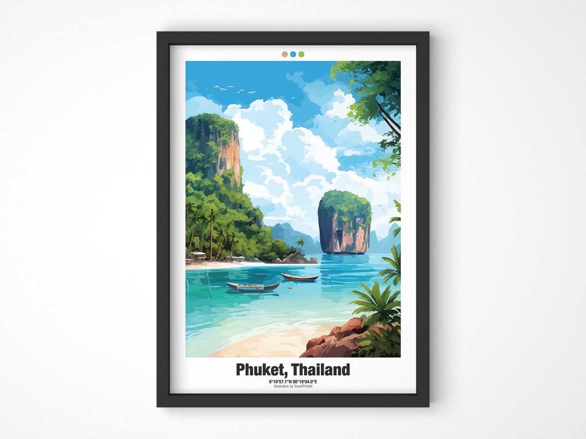 Phuket Thailand Limestone Karst Beach Boats Island Bay Travel Poster - Image 4