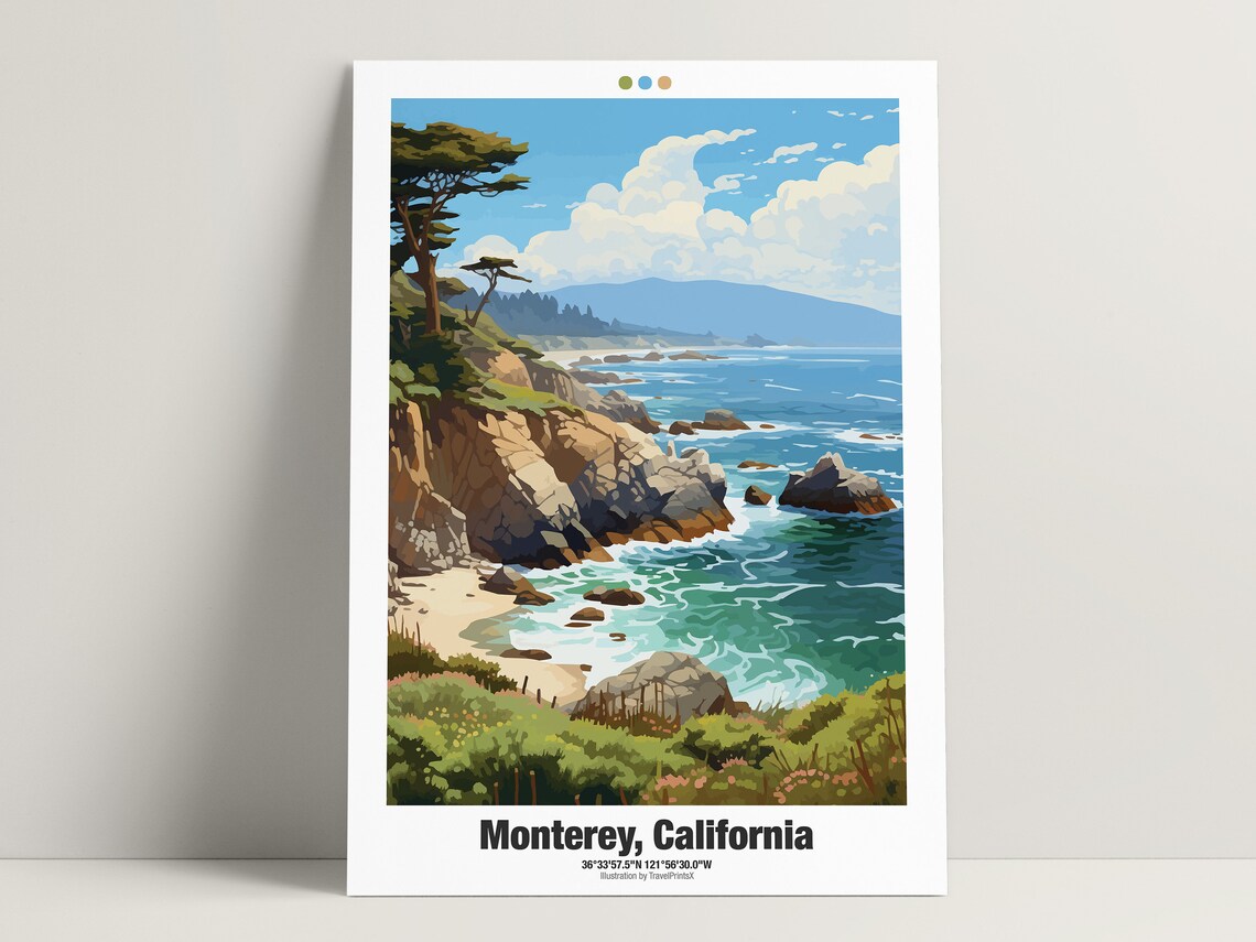 Monterey California Rocky Cliff Coast Cypress Tree Ocean Travel Poster - Image 3