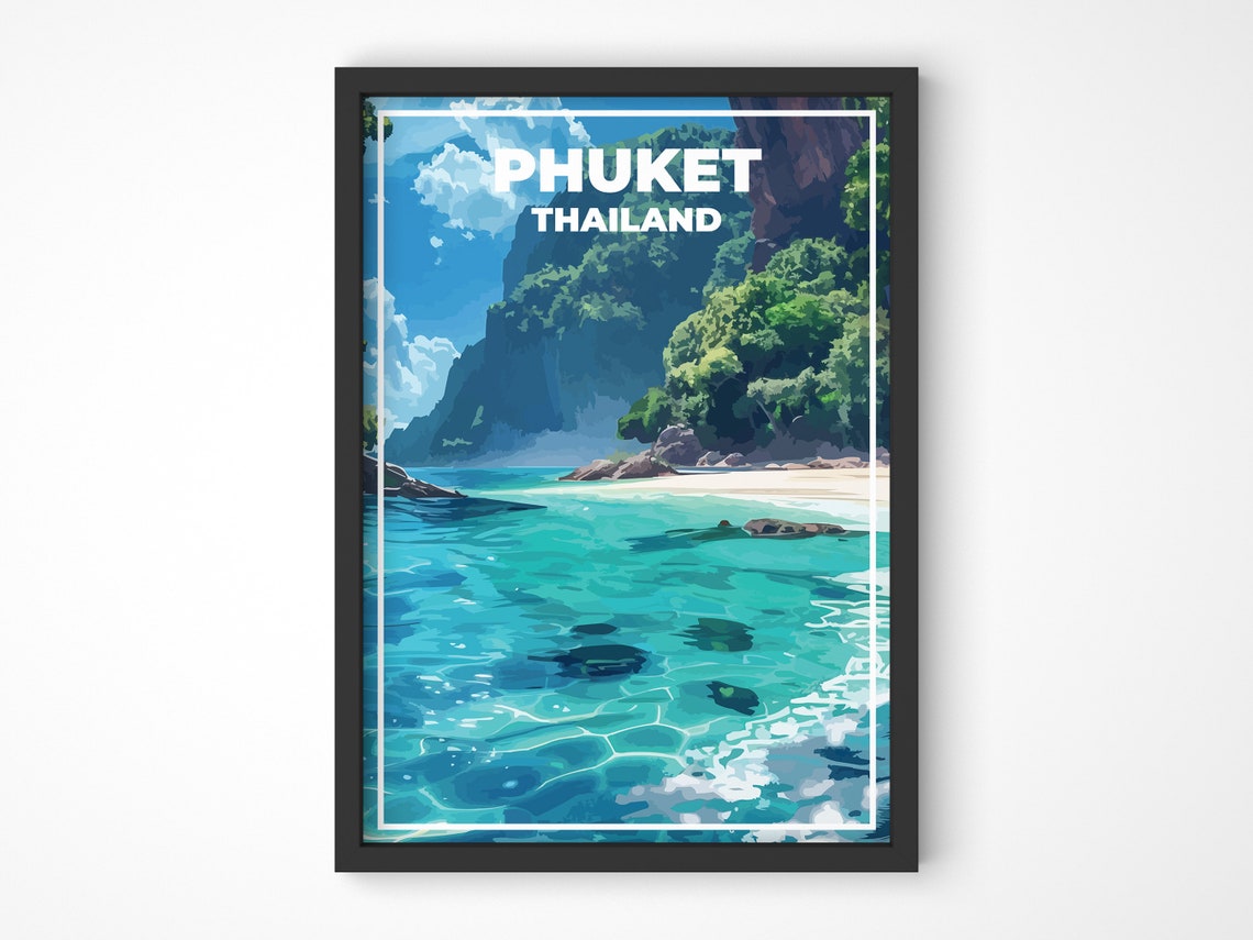 Phuket Thailand Turquoise Water Jungle Cliff Beach Travel Poster - Image 4