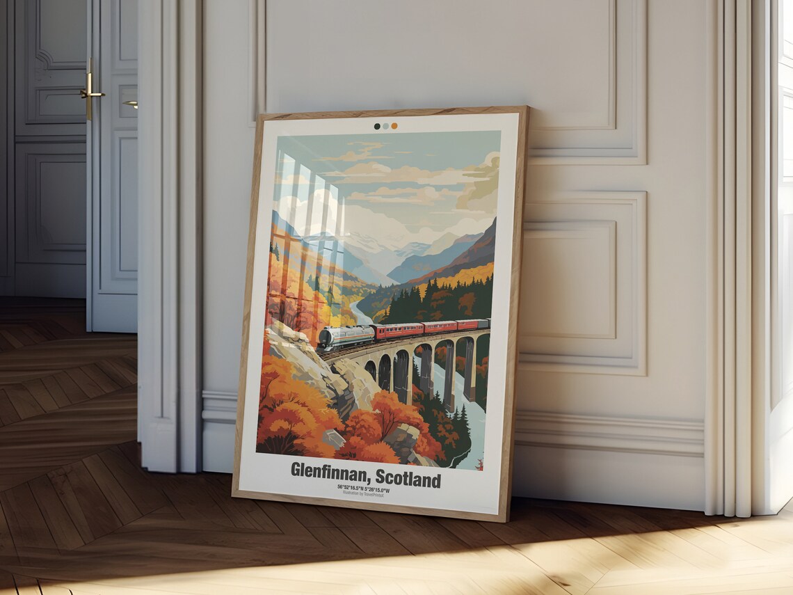 Glenfinnan Scotland Steam Train Viaduct Autumn Mountains Travel Poster - Image 2