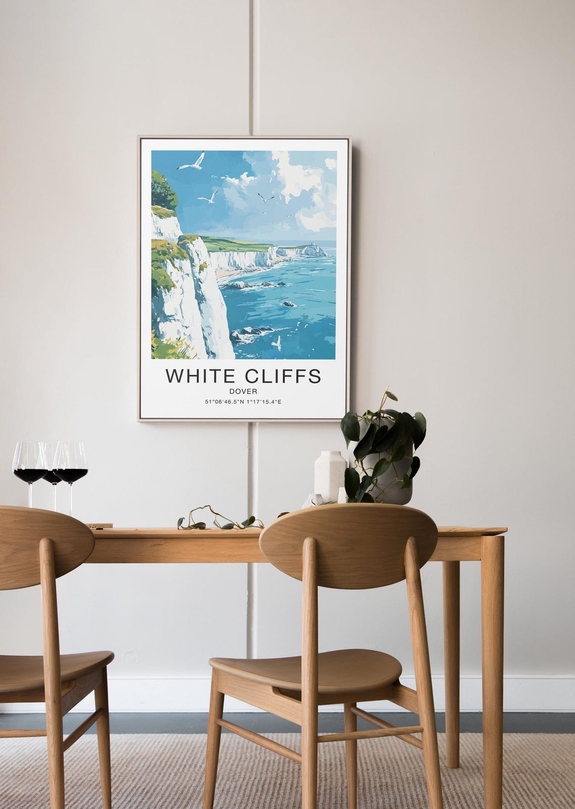 White Cliffs Dover England Poster Seagulls Coast Ocean Waves Artwork - Image 3