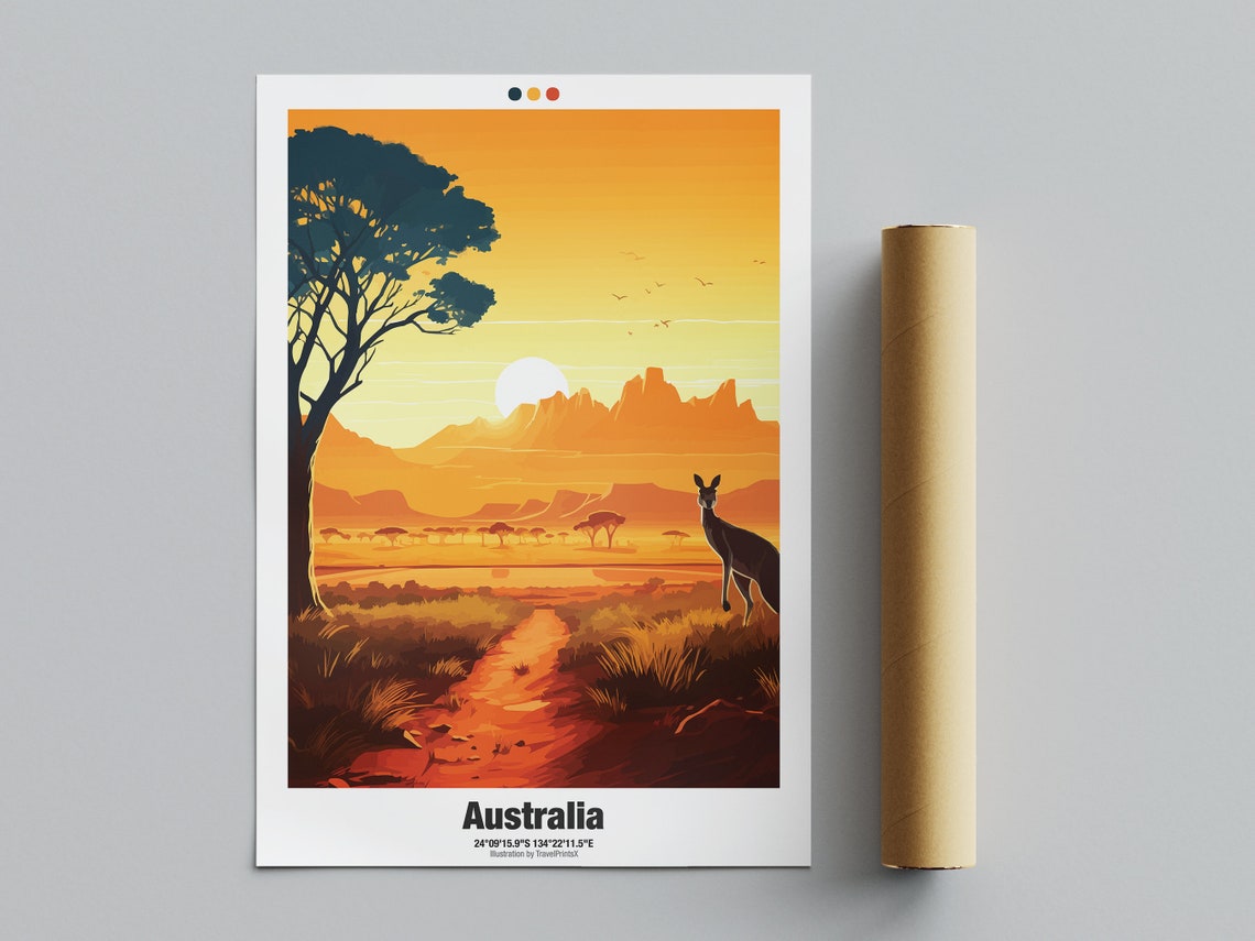Vast Australia Outback Sunset Kangaroo Red Desert Landscape Poster - Image 4