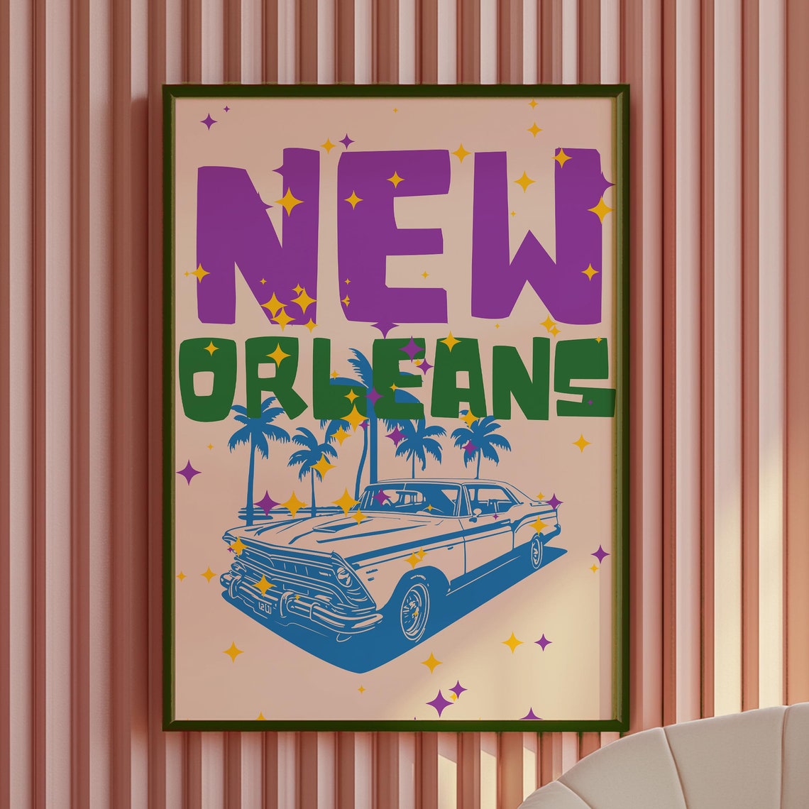 New Orleans Vintage Classic Car Palm Trees Retro Travel Poster - Image 2