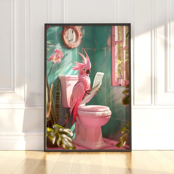 Pink Cockatoo Bathroom Print Funny Posters Bathroom Decor Toilet Wall Art Bathroom Wall Art Bathroom Decor Maximalist Wall Art Bird Prints