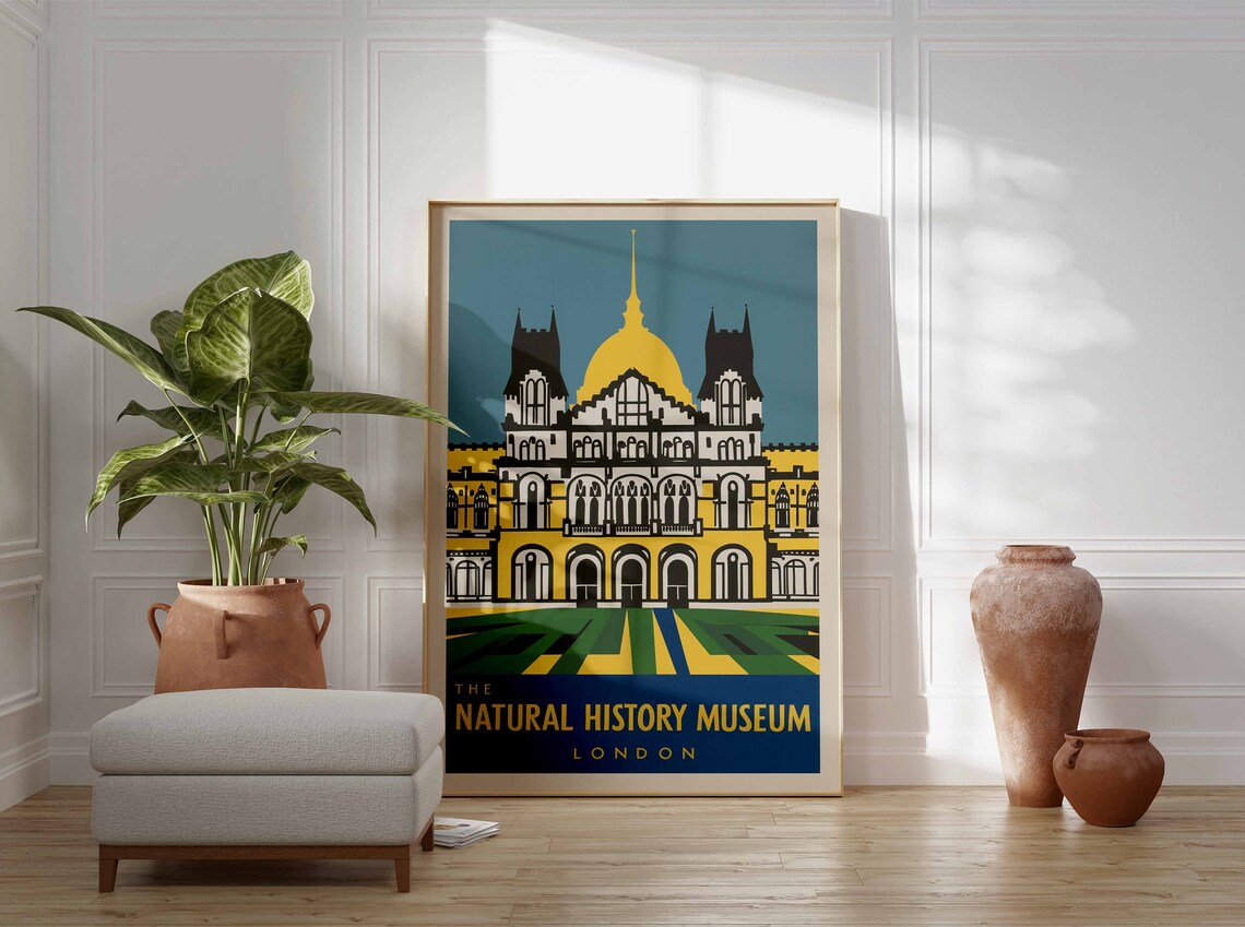 The Natural History Museum London Yellow Dome Art Travel Poster - Image 3