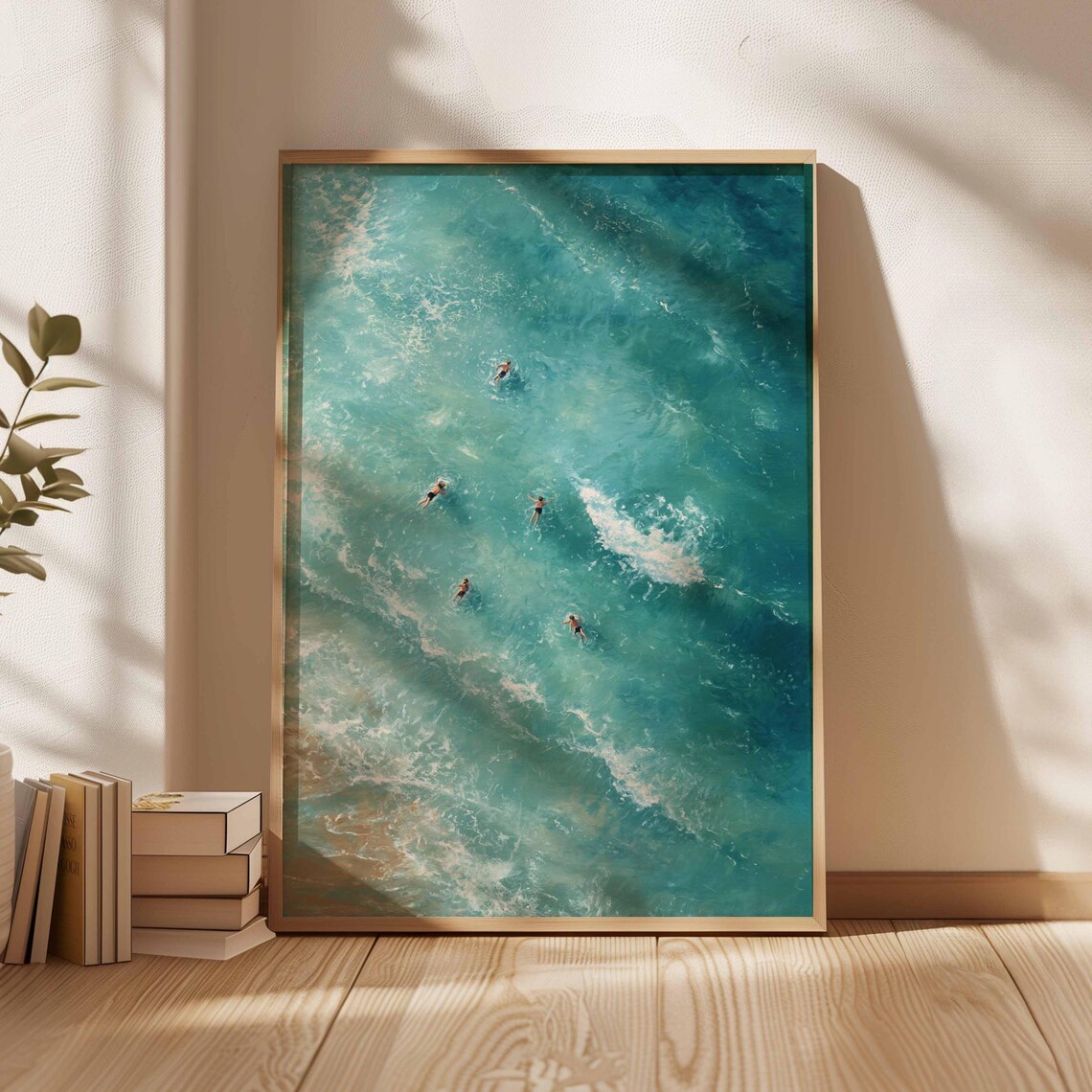 Swimming Poster, Retro Beachy Coastal Art Print
