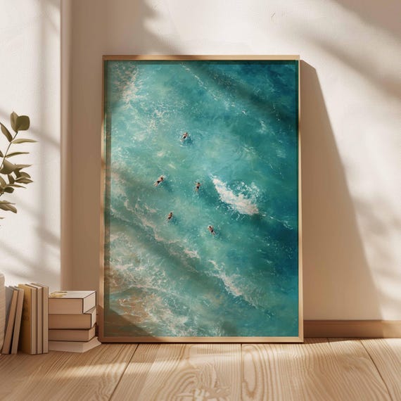 Swimming Poster, Retro Beachy Coastal Art Print
