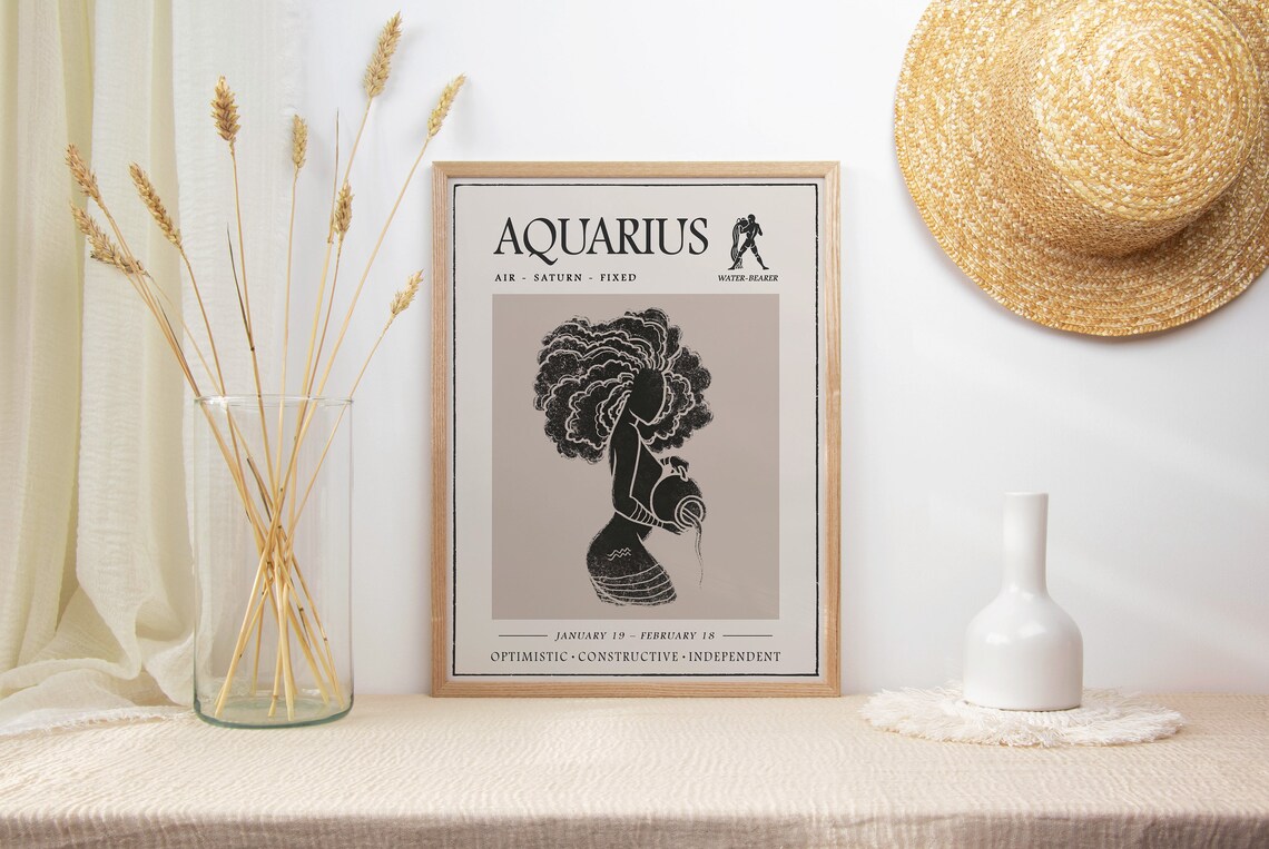 Aquarius Star Sign Poster, Boho Bedroom Art Print - Image 3
