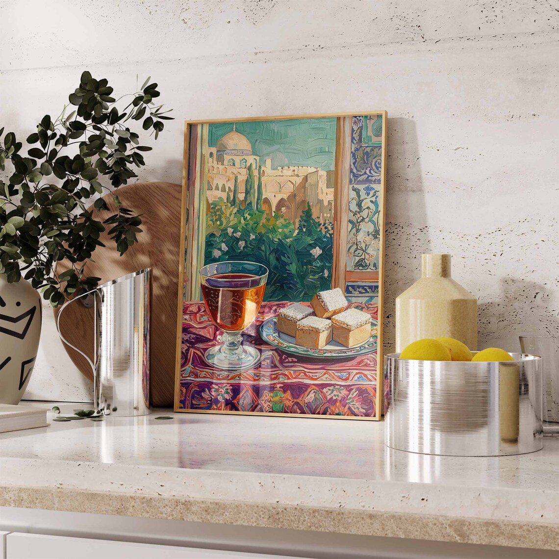Islamic Tea Glass Sweet Pastry Mosque View Rose Garden Art Poster - Image 2