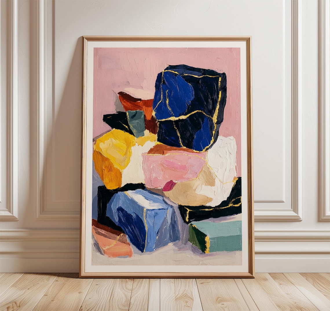 Abstract Gemstone Blocks Poster, Modern Wall Art