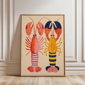 Lobster Art Print Colourful Nautical Illustration Modern Coastal Poster