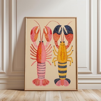 Lobster Art Print, Colourful Nautical Illustration
